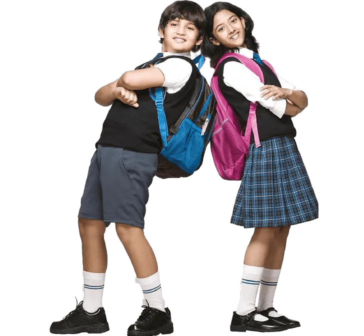 boy and girl with in school uniform and school bag